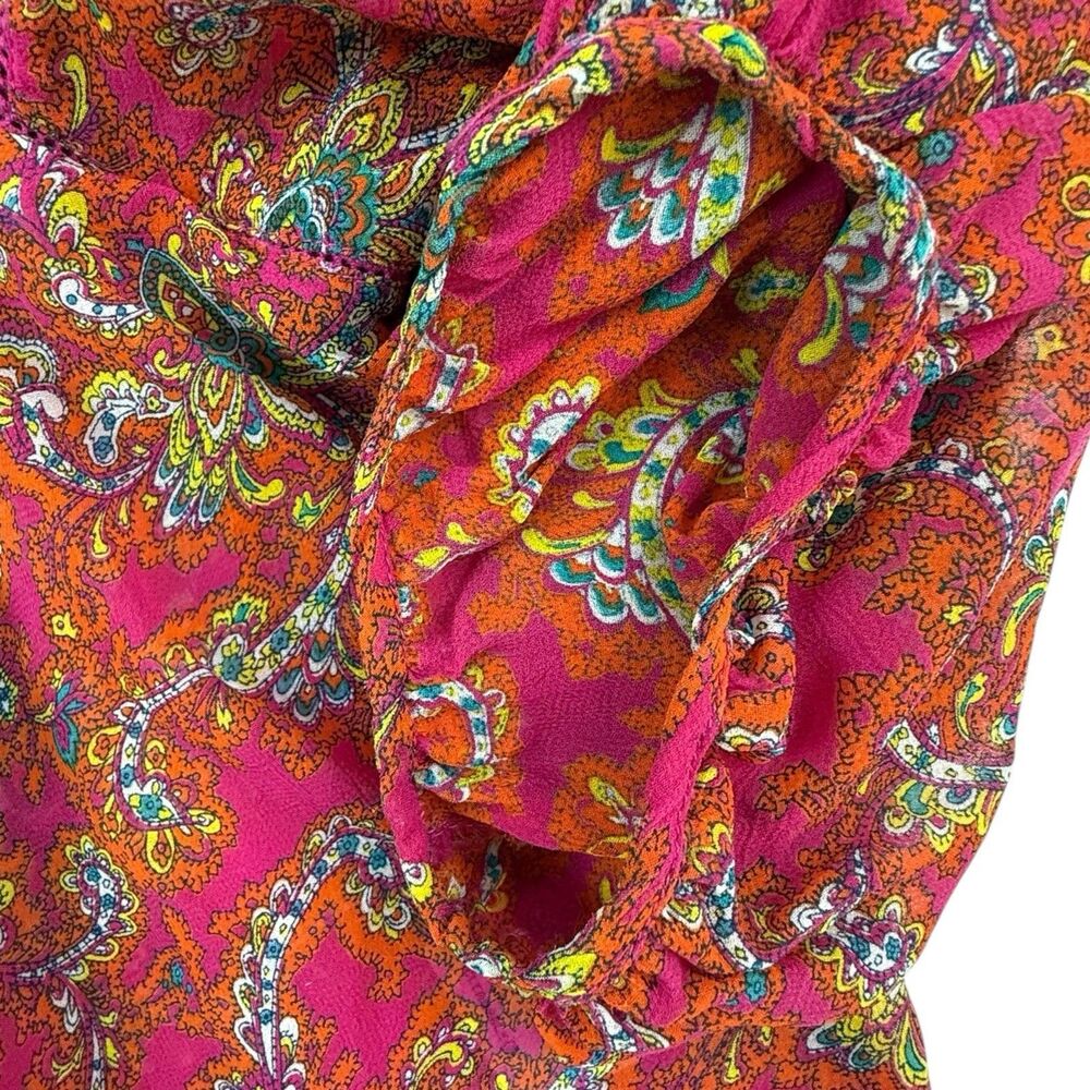 Anthropologie Lil Clara Peasant Blouse Women S M Pink Orange Paisley Floral - Picture 4 of 14